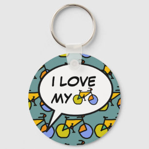 i love my bike cartoon bubble keychain