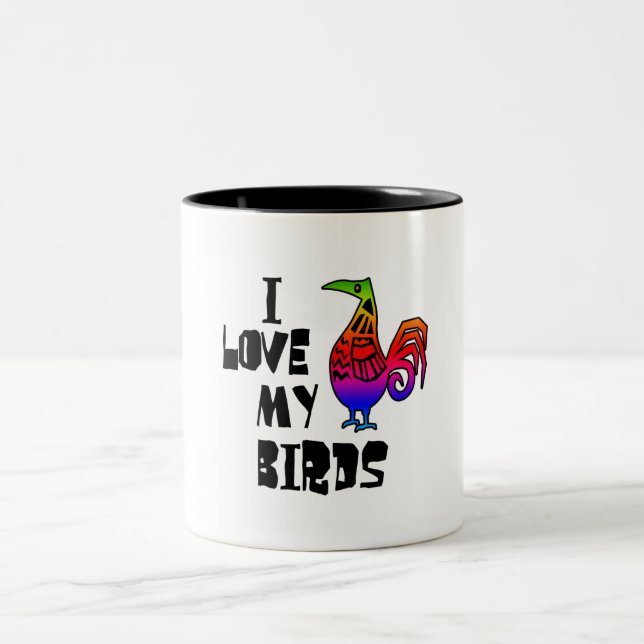 I Love My Birds Two-Tone Coffee Mug (Center)