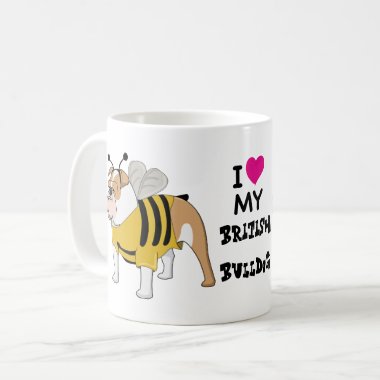 I Love My Bitish Bulldog Custom Cartoon Dog Bee Coffee Mug