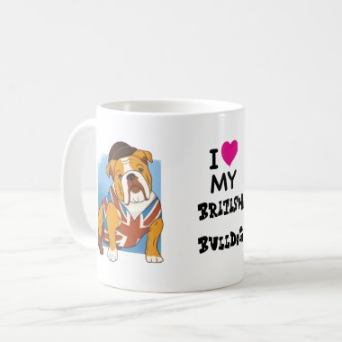 I Love My Bitish Bulldog Custom Cartoon Dog Coffee Mug