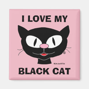 I Love My Black Cat Cute Cartoon Cat Magnet