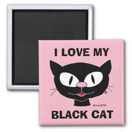 I Love My Black Cat Cute Cartoon Cat Magnet