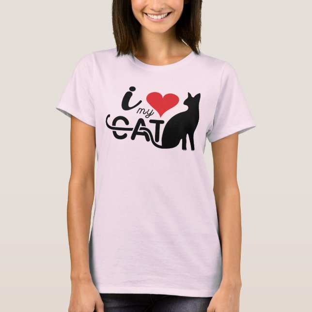 I Love My Black Cat Valentine T-Shirt (Front)