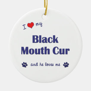 I Love My Black Mouth Cur (Male Dog) Ceramic Ornament