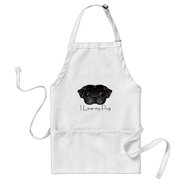 I Love My Black Pug Cute Black Pug and Love Quote Adult Apron (Front)