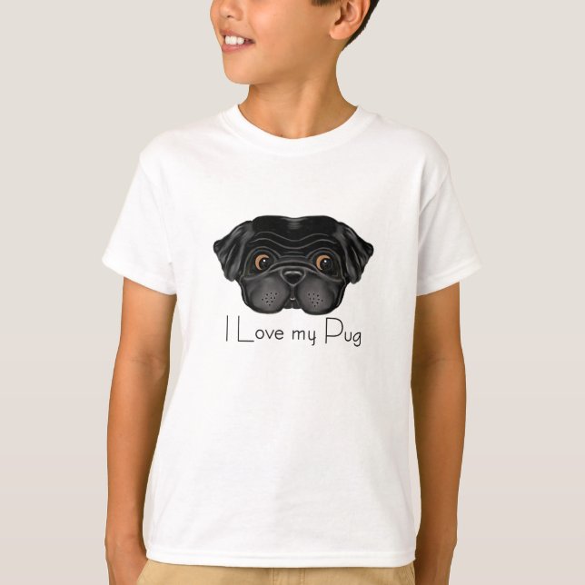 I Love My Black Pug Cute Black Pug and Love Quote T-Shirt (Front)