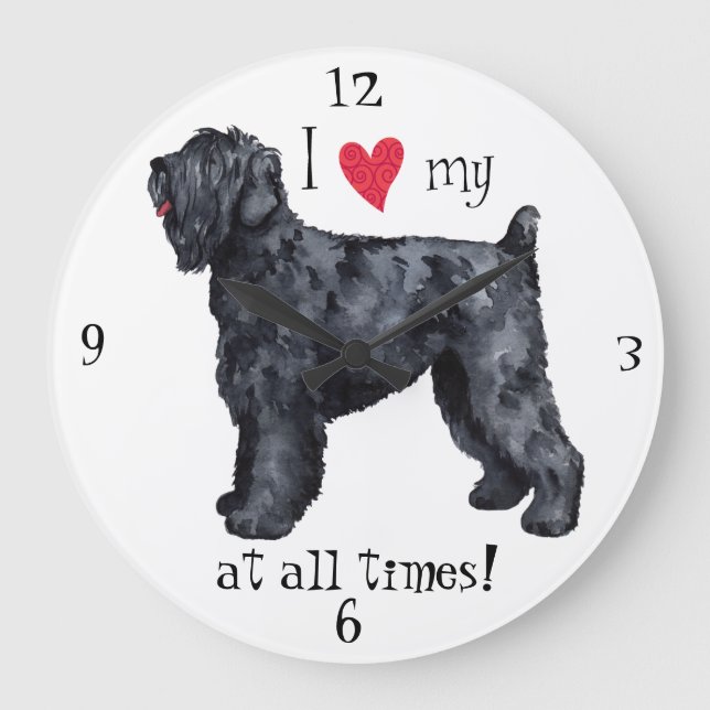 I Love my Black Russian Terrier Large Clock (Front)