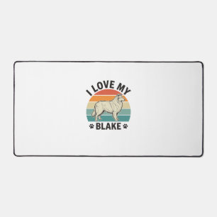I Love My Blake Dog Retro Engraving Design_1 Desk Mat