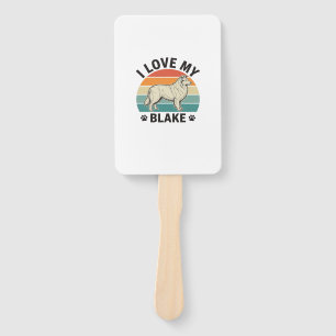 I Love My Blake Dog Retro Engraving Design_1 Hand Fan