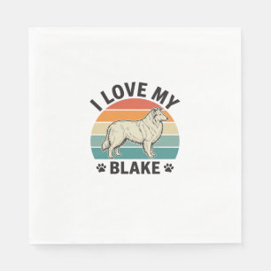 I Love My Blake Dog Retro Engraving Design_1 Napkins