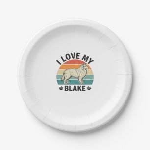 I Love My Blake Dog Retro Engraving Design_1 Paper Plates