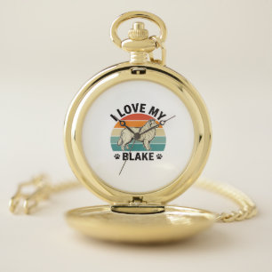 I Love My Blake Dog Retro Engraving Design_1 Pocket Watch
