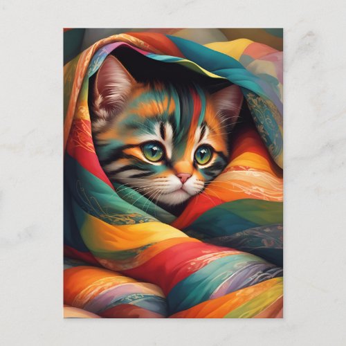 I Love my Blanket Rainbow Tabby Cat Postcard