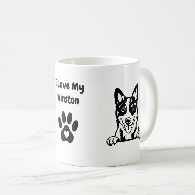 I Love my BLUE HEELER  | Name & Paw Print Coffee Mug (Front Right)