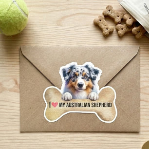I Love My Blue Merle Australian Shepherd Dog Bone Sticker