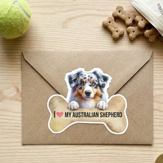 I Love My Blue Merle Australian Shepherd Dog Bone Sticker