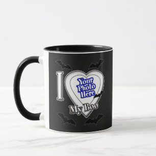 I Love My Boo With Your Photo With Bats Mug