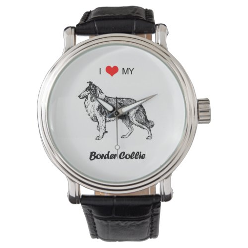 I Love My Border Collie Dog Heart Watch