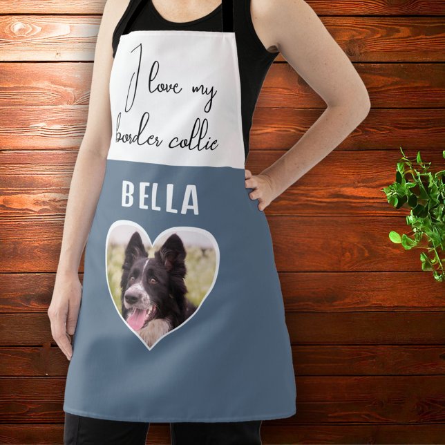 I love my Border Collie Dog Photo in Heart Name Apron (Creator Uploaded)