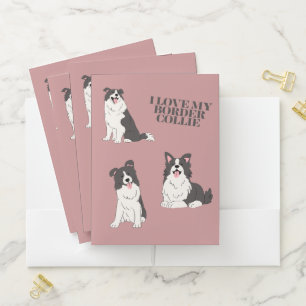 I Love My Border Collie Dusty Rose Pocket Folders