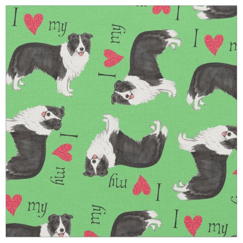 I Love my Border Collie Fabric