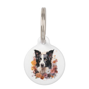 I Love My Border Collie Floral Dog Portrait Pet ID Tag