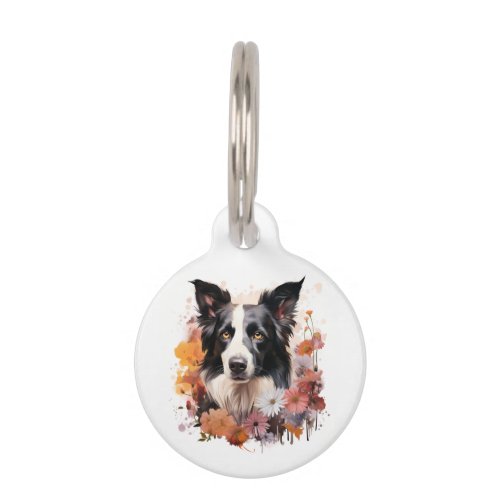 I Love My Border Collie Floral Dog Portrait Pet ID Tag