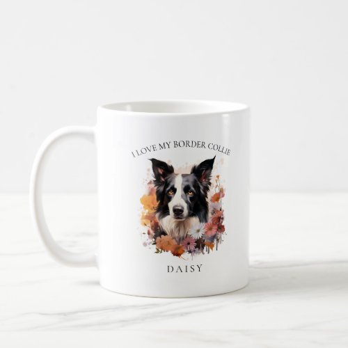 I Love My Border Collie Floral Portrait Coffee Mug