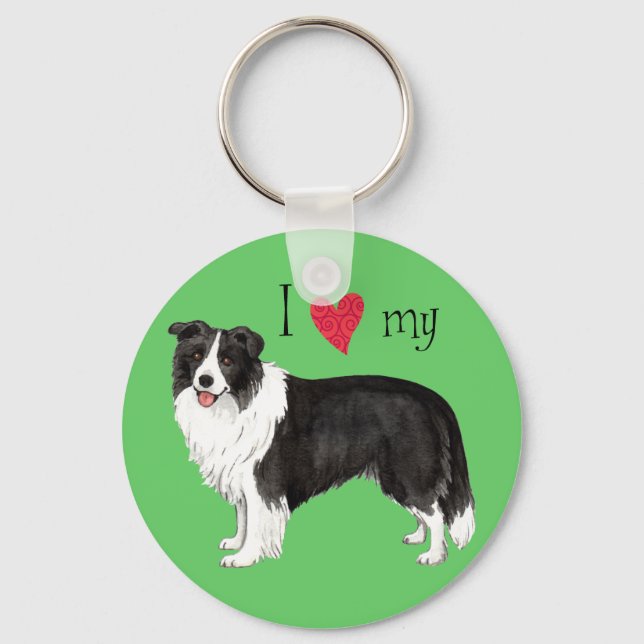 I Love my Border Collie Keychain (Front)
