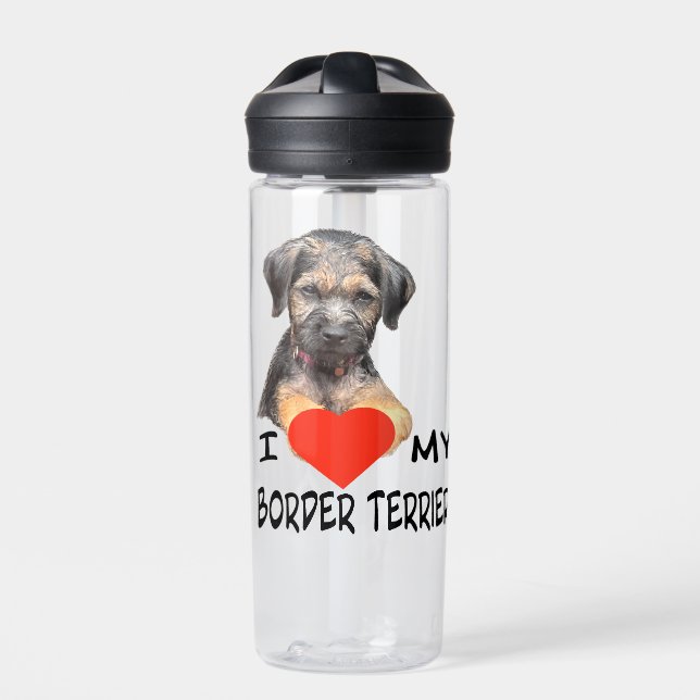 I Love My Border Terrier Custom-Cut Vinyl Sticker  Water Bottle (Front)