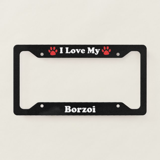 I Love My Borzoi Dog License Plate Frame (Front)