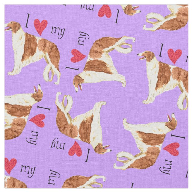 I Love my Borzoi Fabric (Close Up)