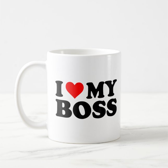 I Love My Boss Funny Red Heart Boss I Heart My Bos Coffee Mug (Left)