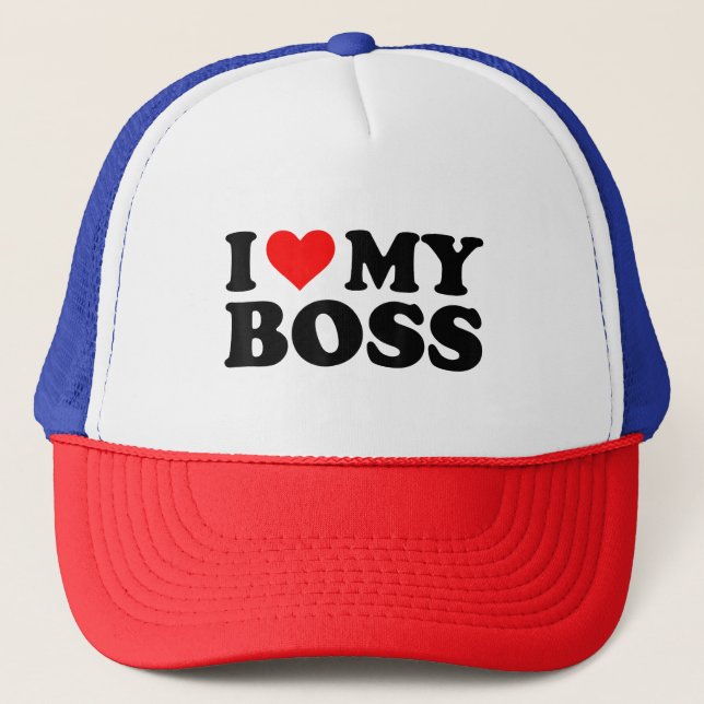 I Love My Boss Funny Red Heart Boss I Heart My Bos Trucker Hat (Front)