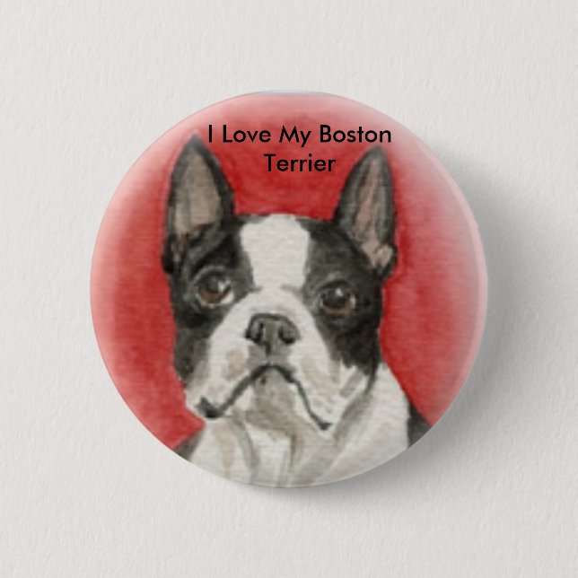 " I Love My Boston Terrier"Dog Art Button (Front)