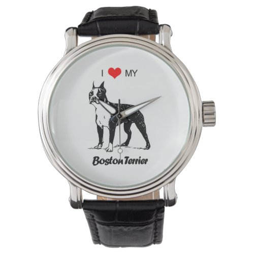 I Love My Boston Terrier Dog Heart Watch