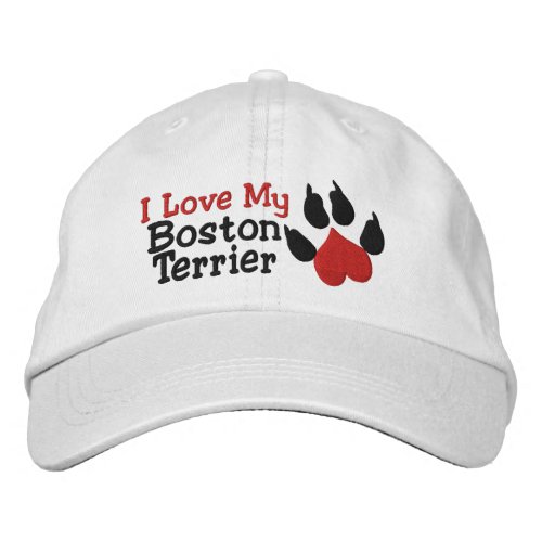 I Love My Boston Terrier Dog Paw Print Embroidered Baseball Hat