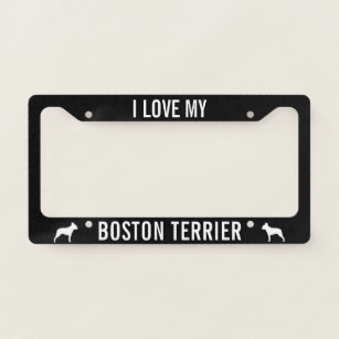 I Love My Boston Terrier   Dog Silhouettes Custom License Plate Frame