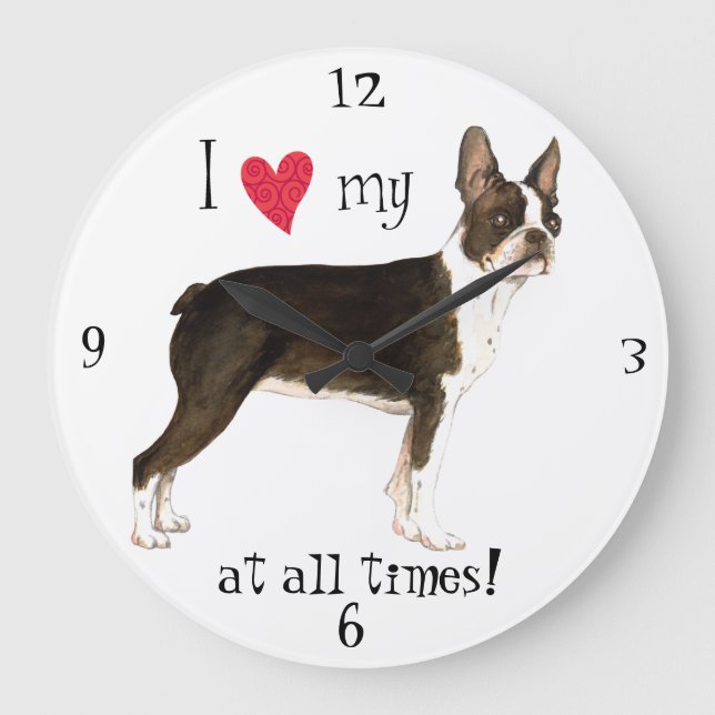 I Love my Boston Terrier Large Clock (Front)