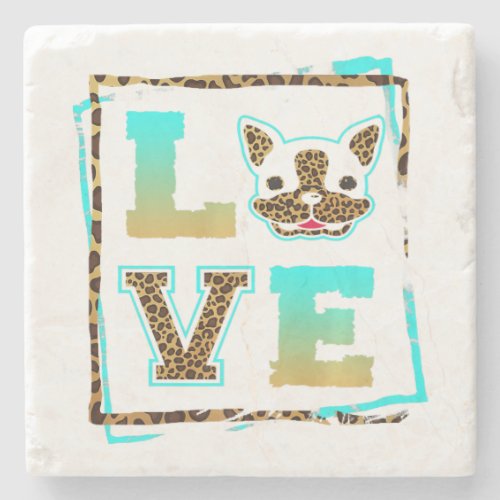 I Love My Boston Terrier Lover Dog Mom Dad Leopard Stone Coaster