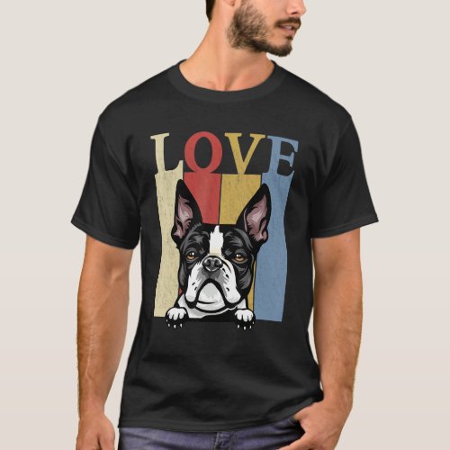 I Love My Boston Terrier Vintage Retro Dog Mom Dad T_Shirt