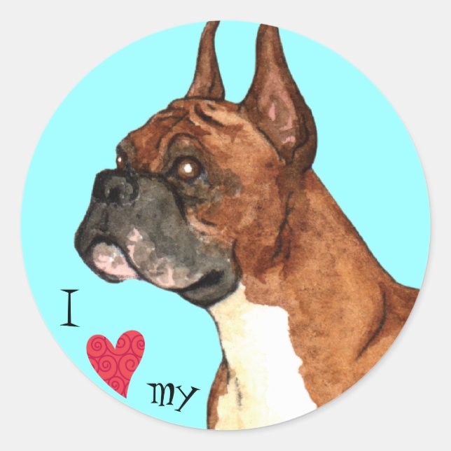 I Love my Boxer Classic Round Sticker (Front)