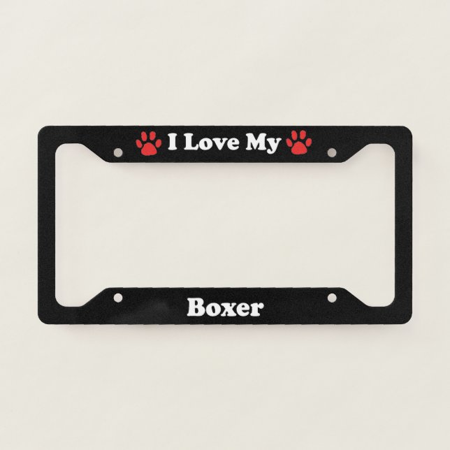 I Love My Boxer Dog License Plate Frame (Front)