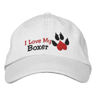 I Love My Boxer Dog Paw Print Embroidered Baseball Hat