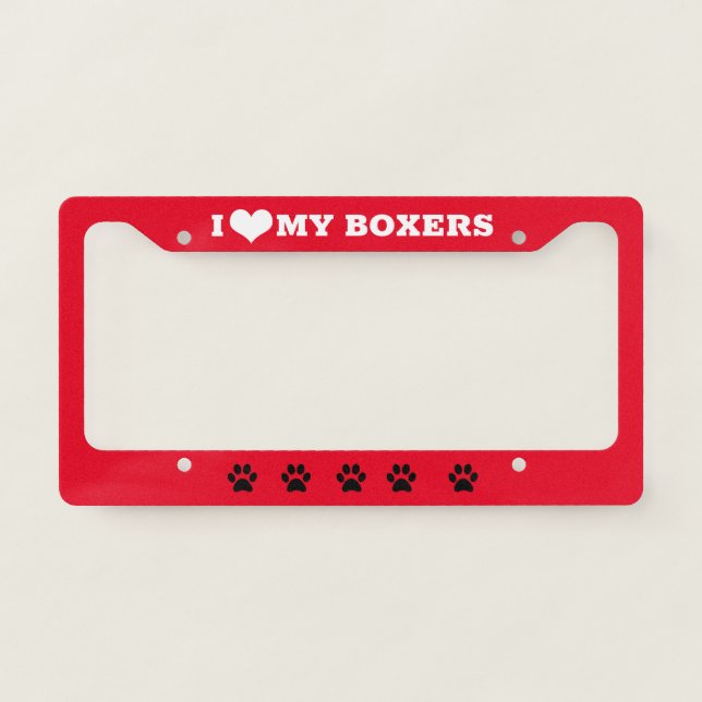 I Love My Boxer Dogs License Plate Frame (Front)
