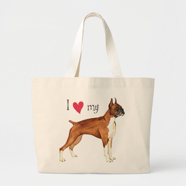 I Love my Boxer Large Tote Bag (Front)