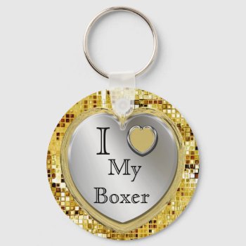 I Love My Boxer Or ? Heart Keychain by MetalShop at Zazzle