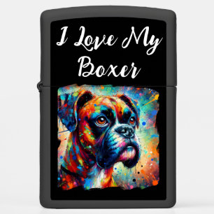 I Love My Boxer Pop Art Dog Painting  Zippo Lighter