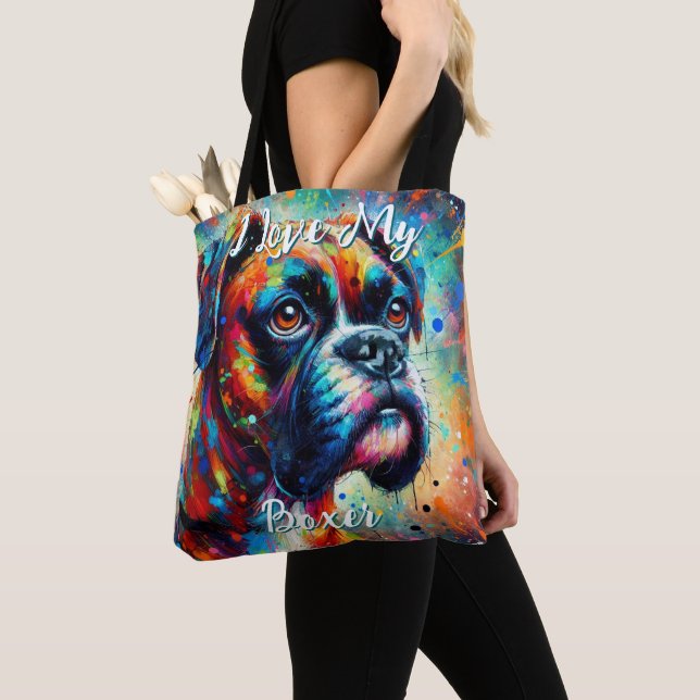 I Love My Boxer Pop Art Dog Personalized Tote Bag (Close Up)
