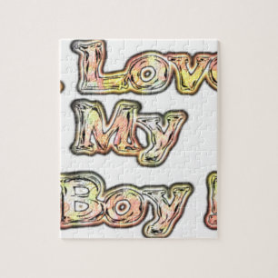 I Love My Boy Design Cool Vintage Collection Text Jigsaw Puzzle